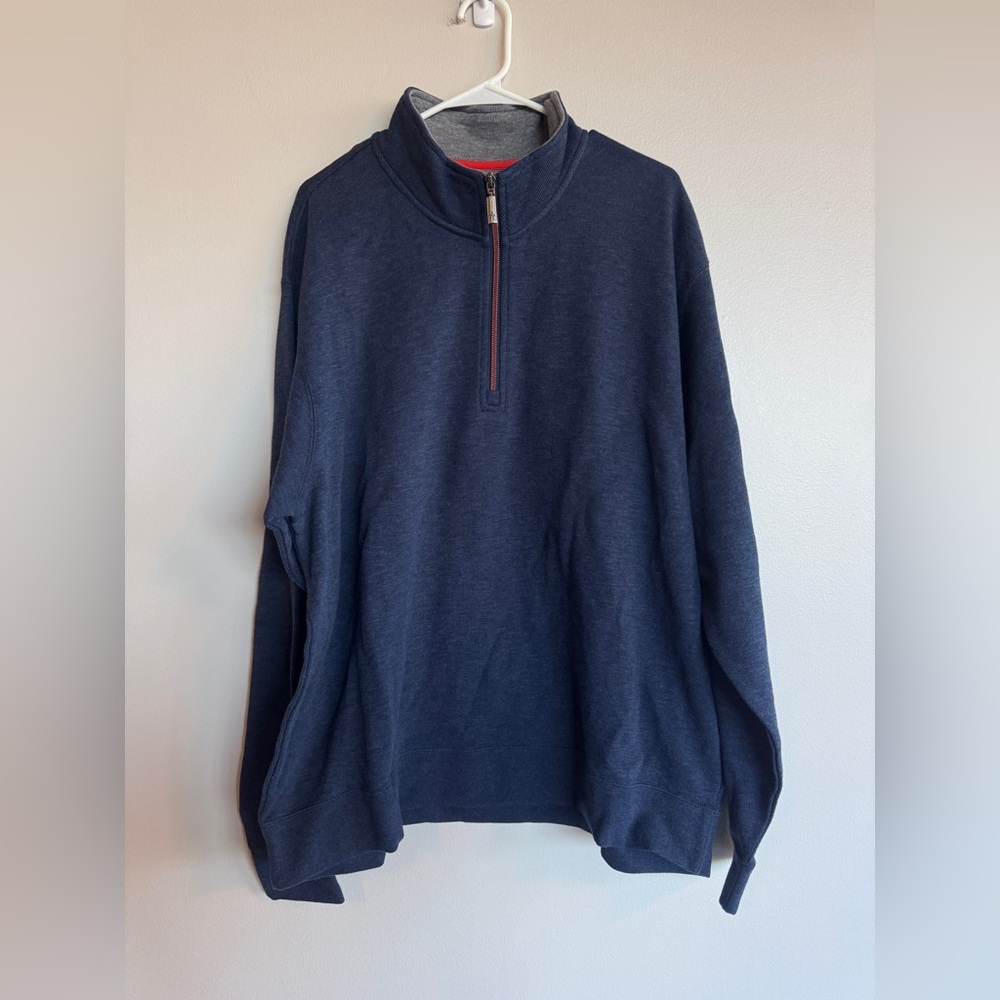 Orvis Signature Pima Cotton Tencel Navy Blue 1/4 Zip Pullover Sweater XXL Mens